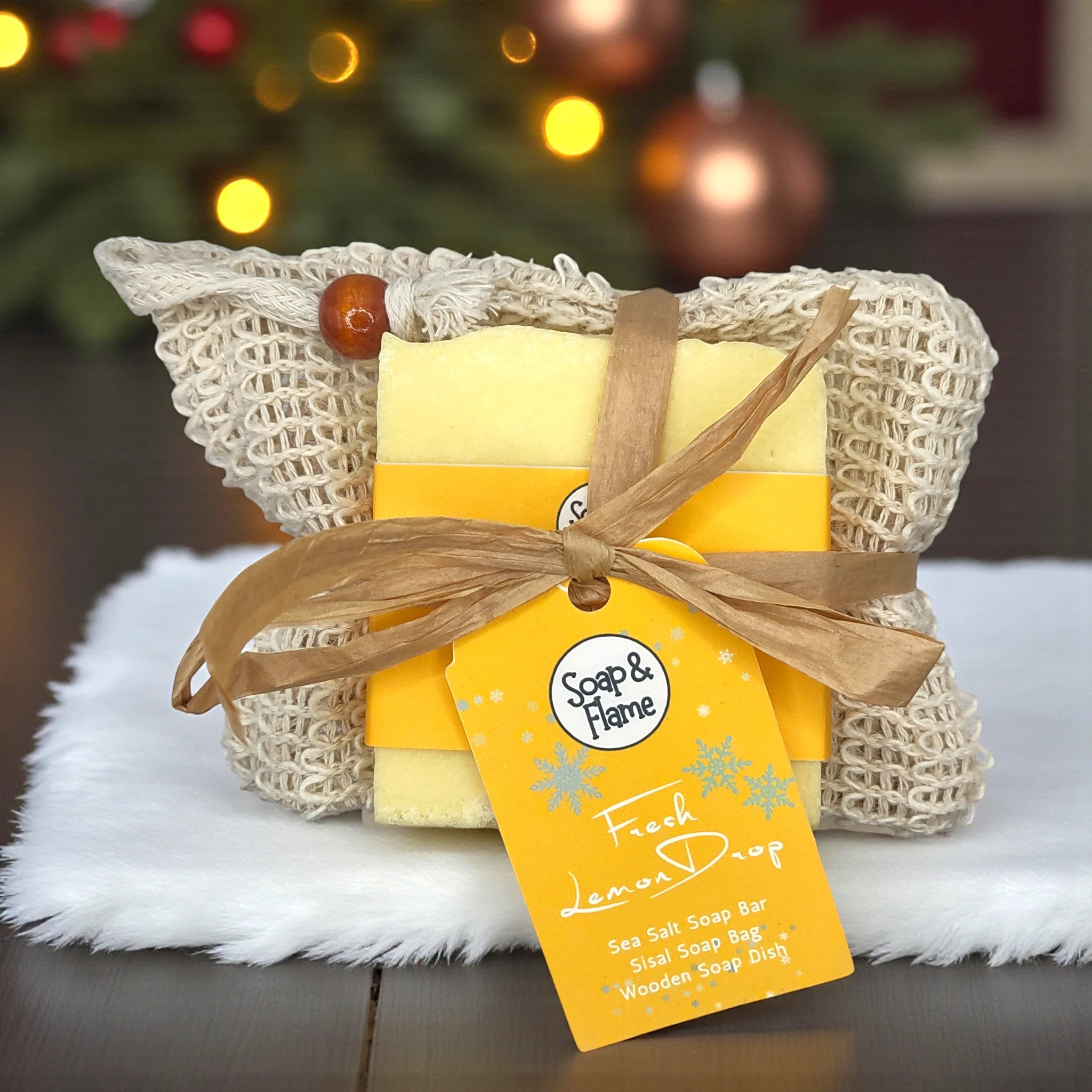 Fresh Lemon Drop Soap, Soap Bag & Soap Dish Gift Set