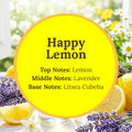 happy lemon infographic: lemon and lavender, litsea cubeba essential oils 