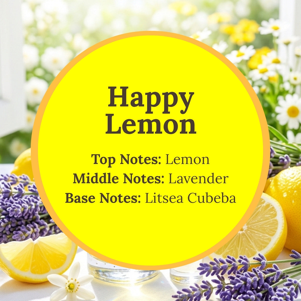 happy lemon infographic: lemon and lavender, litsea cubeba essential oils 
