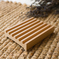 red alder wooden slatted and elevated soap dish from the side